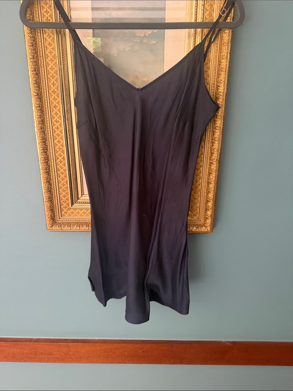 Black Satin Slip Dress with V-Neck Spaghetti Straps
